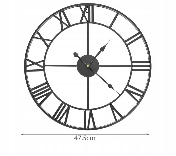 ZEGAR ŚCIENNY METALOWY CZARNY DUŻY cichy zegarek 50 cm na ścianę loft