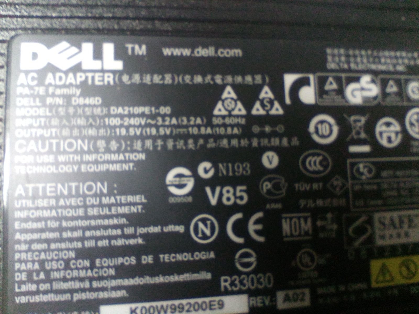 Dell 210W 19,5V 10,8А 7.4х5.0 оригінал блок живлення зарядне питания