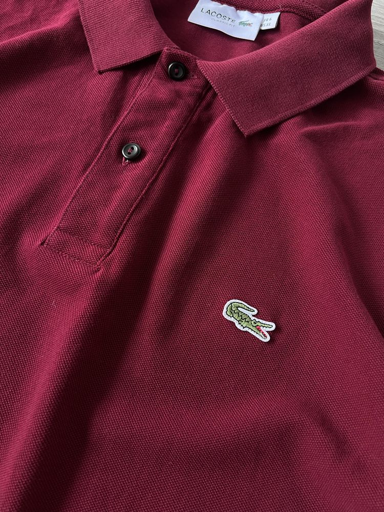 Wlegancka Koszula Polo Lacoste Burgundy Classic Fit Rare Italy Style