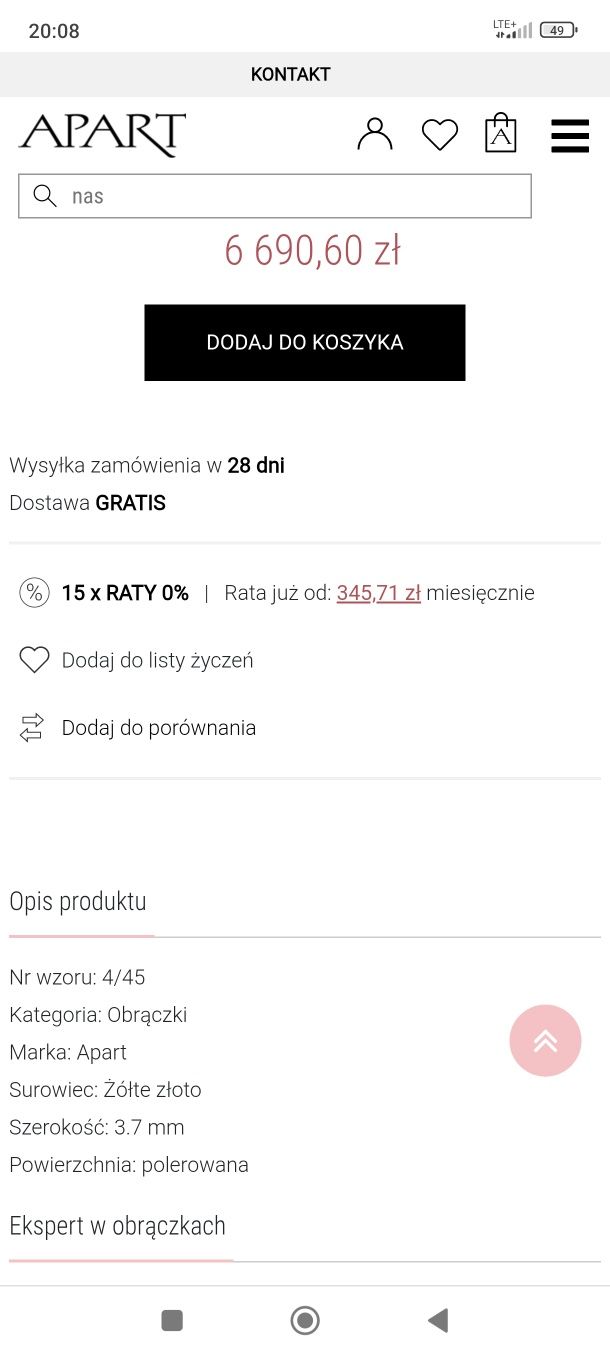 Obrączka próby 585