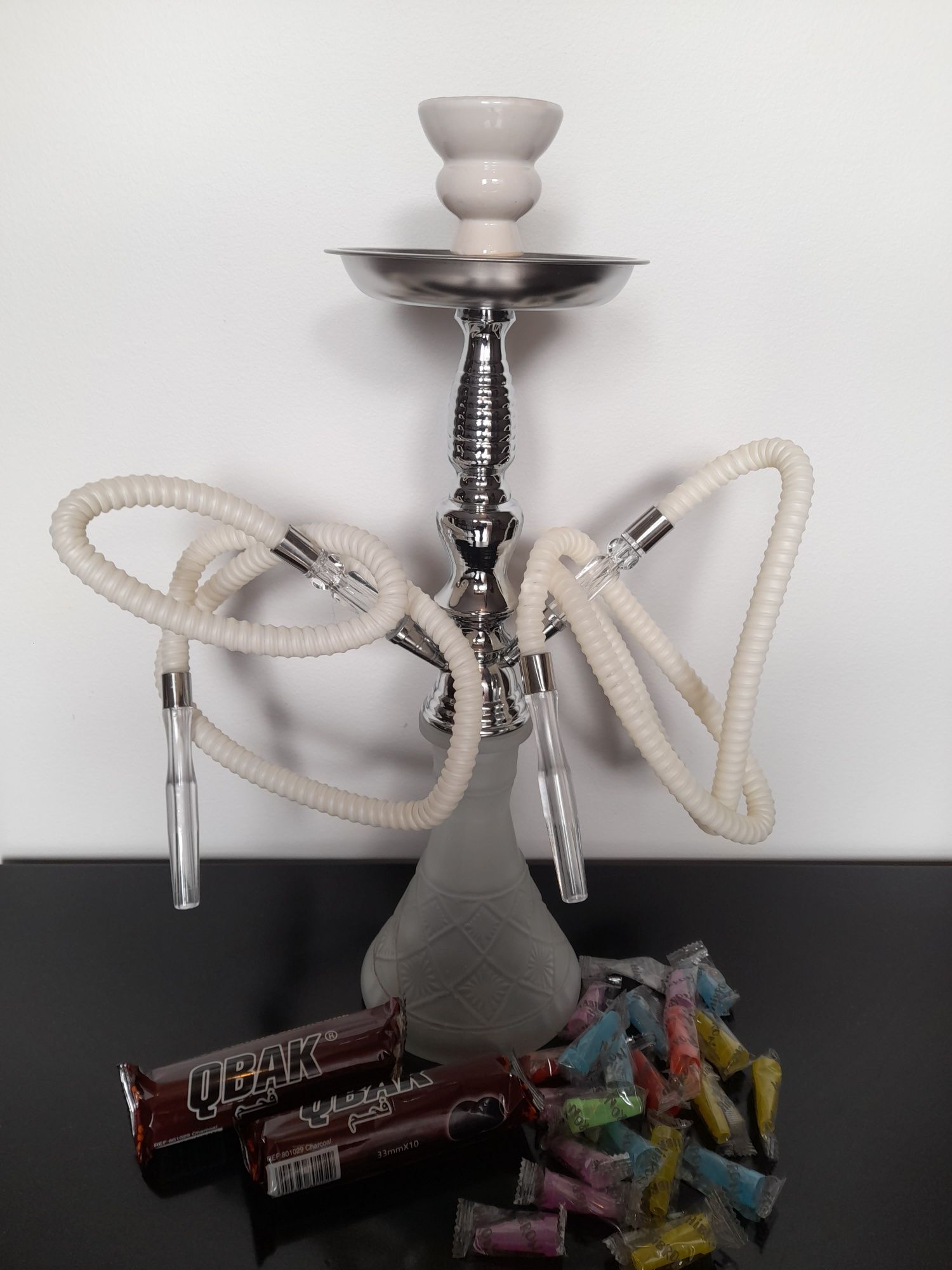 Shisha 45cm. 2 mang.ueiras (+ 20 carvão + boquilhas • PACK TOP•)