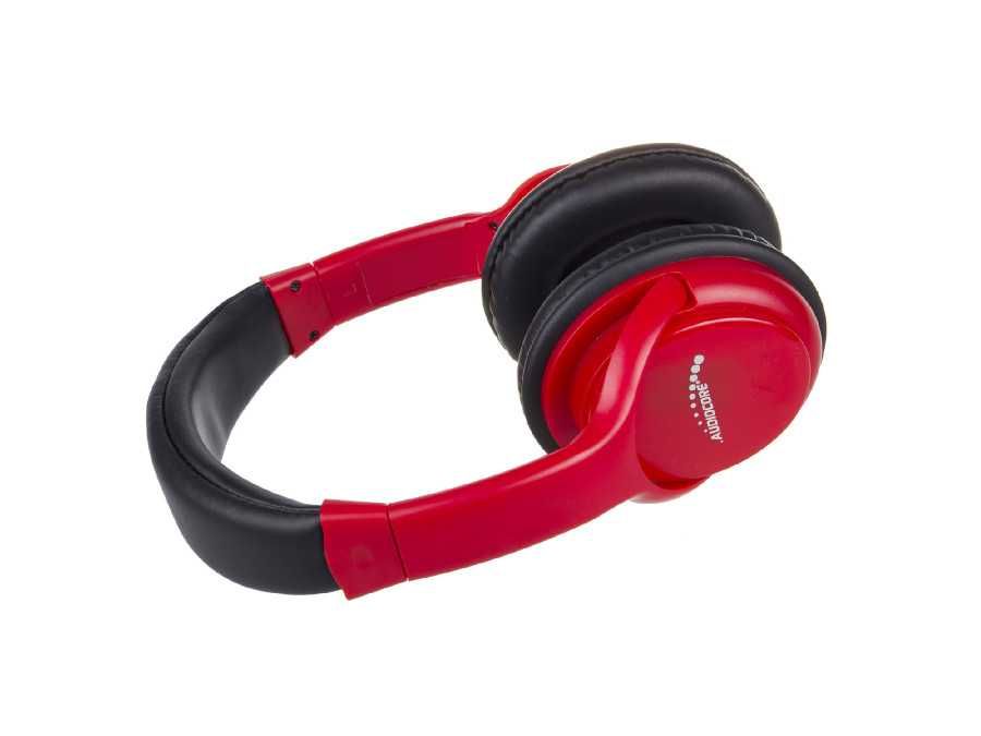 Słuchawki nauszne bezprzewodowe  BT AUX czerwone Audiocore AC720 R