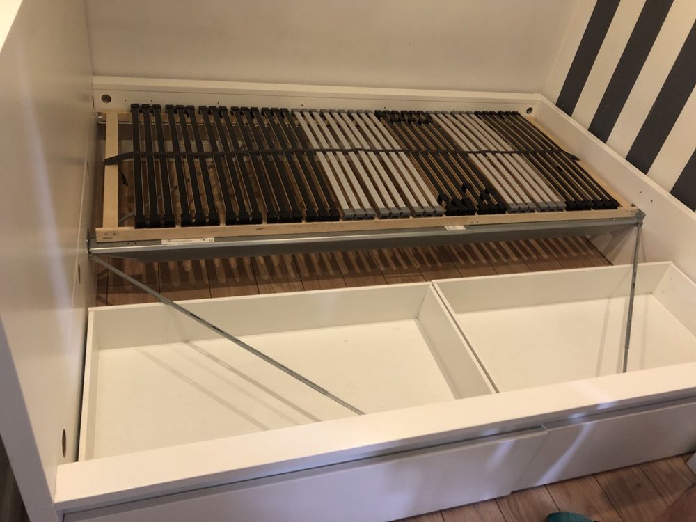 Łóżko sypialnia plus stelaże z 2 pojemnikami biały 140x200 TANIO