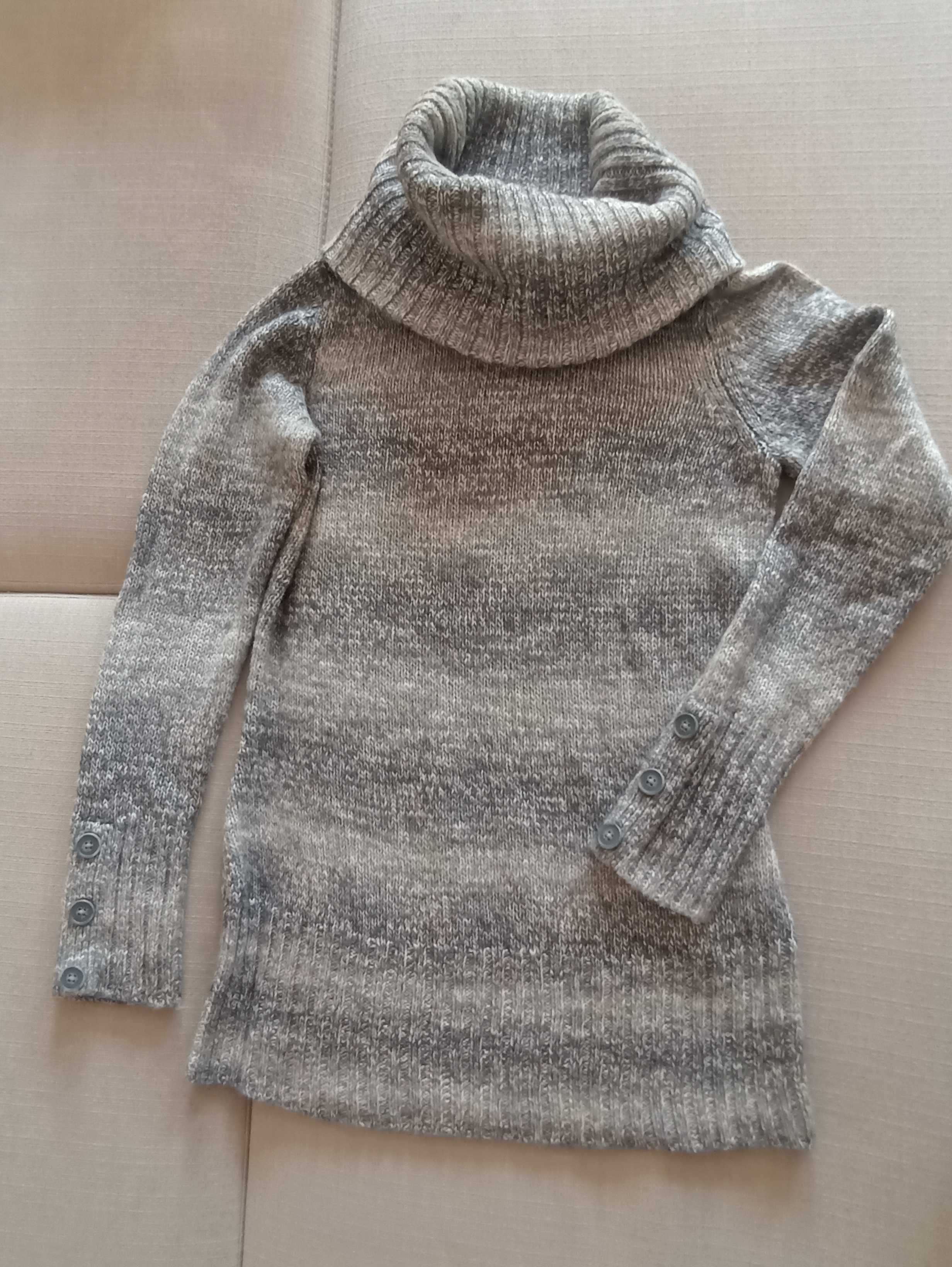 Ciepły sweter z wełną M/L gruby golf