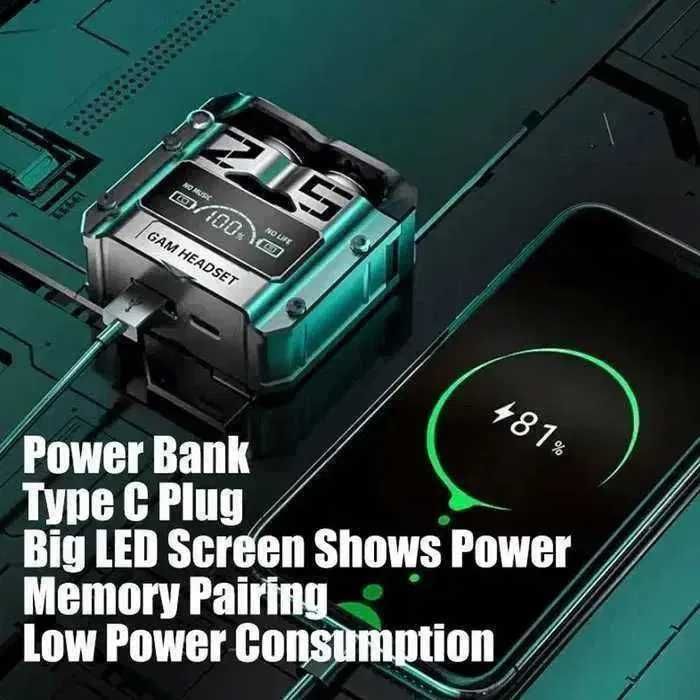 Bezprzewodowe słuchawki BLUETOOTH 5.3 POWERBANK