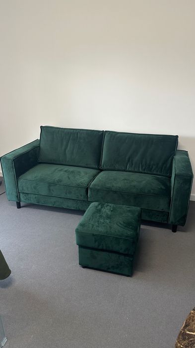 Sofa+puf otwierany zielony welur