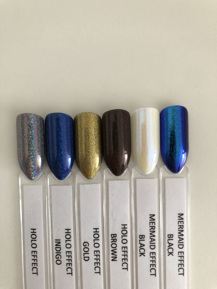 Indigo zestaw 5 pyłków do paznokci efekt holo syrenki