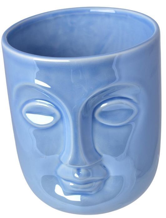 Doniczka Ceramiczna Twarz Błękitna Perłowa Mała