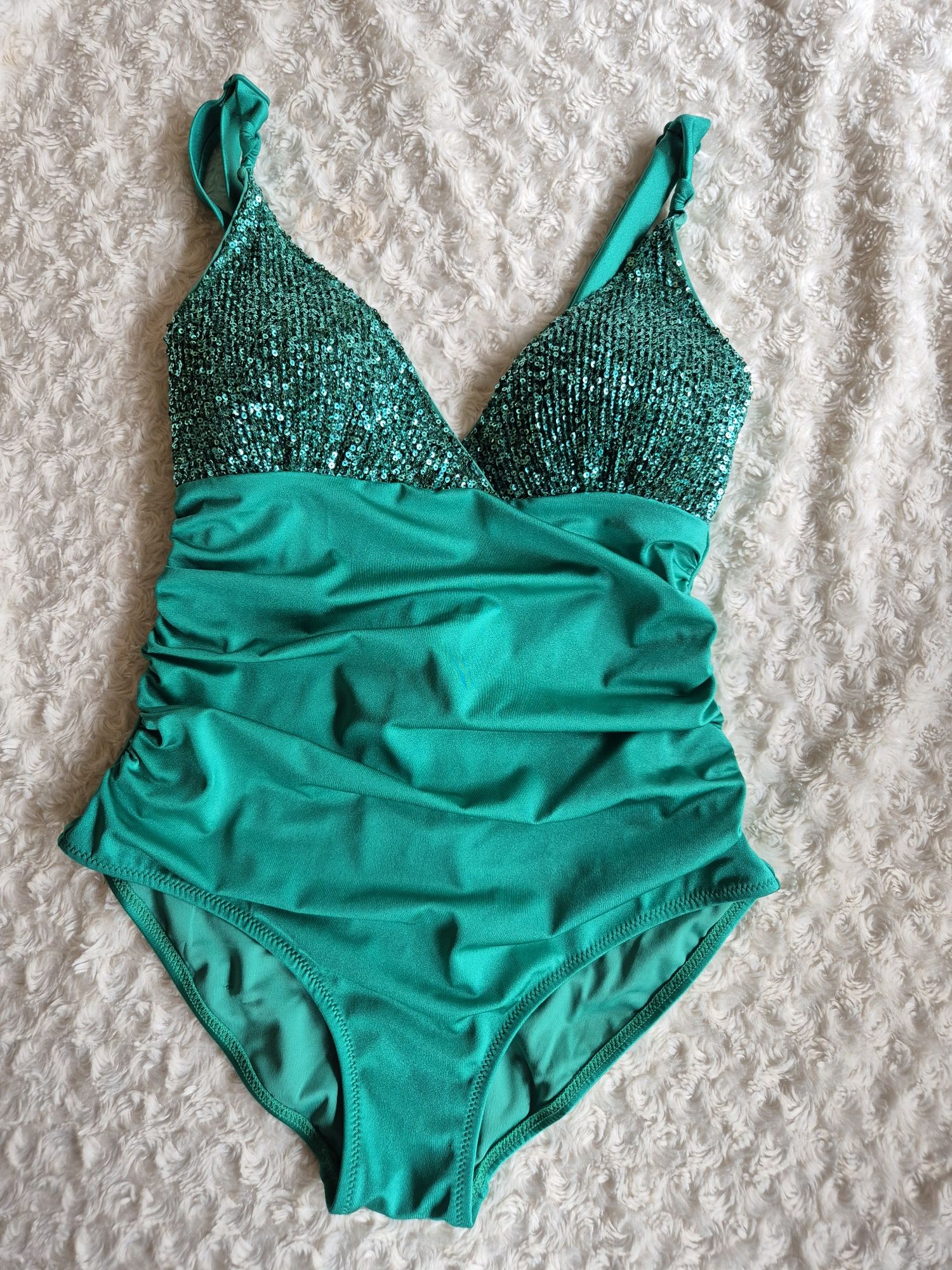 Kostium kąpielowy Calzedonia S zielony emerald green z cekinami Cannes