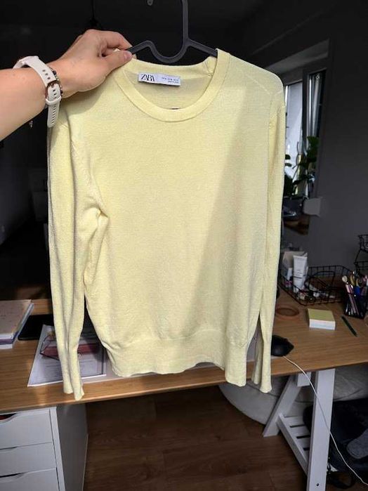 Żółty cytrynowy sweter sweterek ze złotymi guzikami zara M L XL