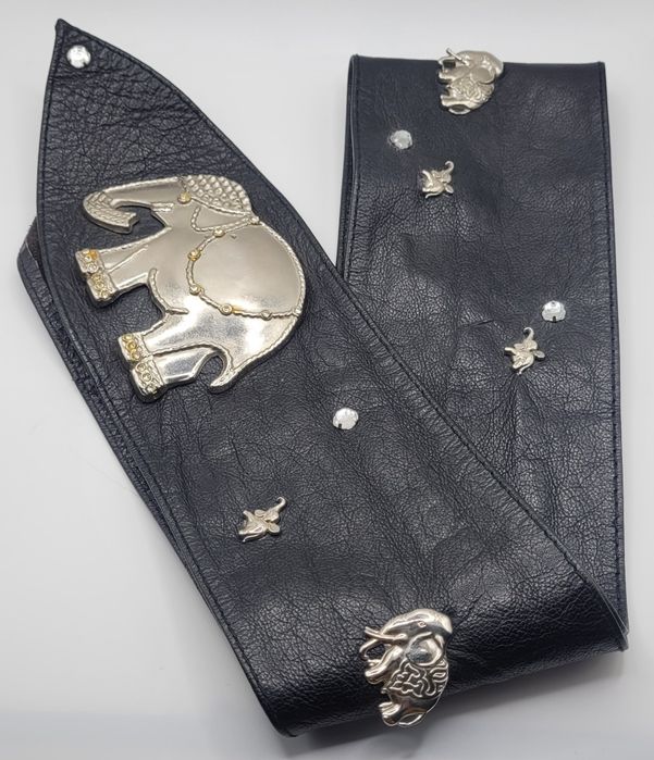 Skórzany czarny pasek Vintage PRL