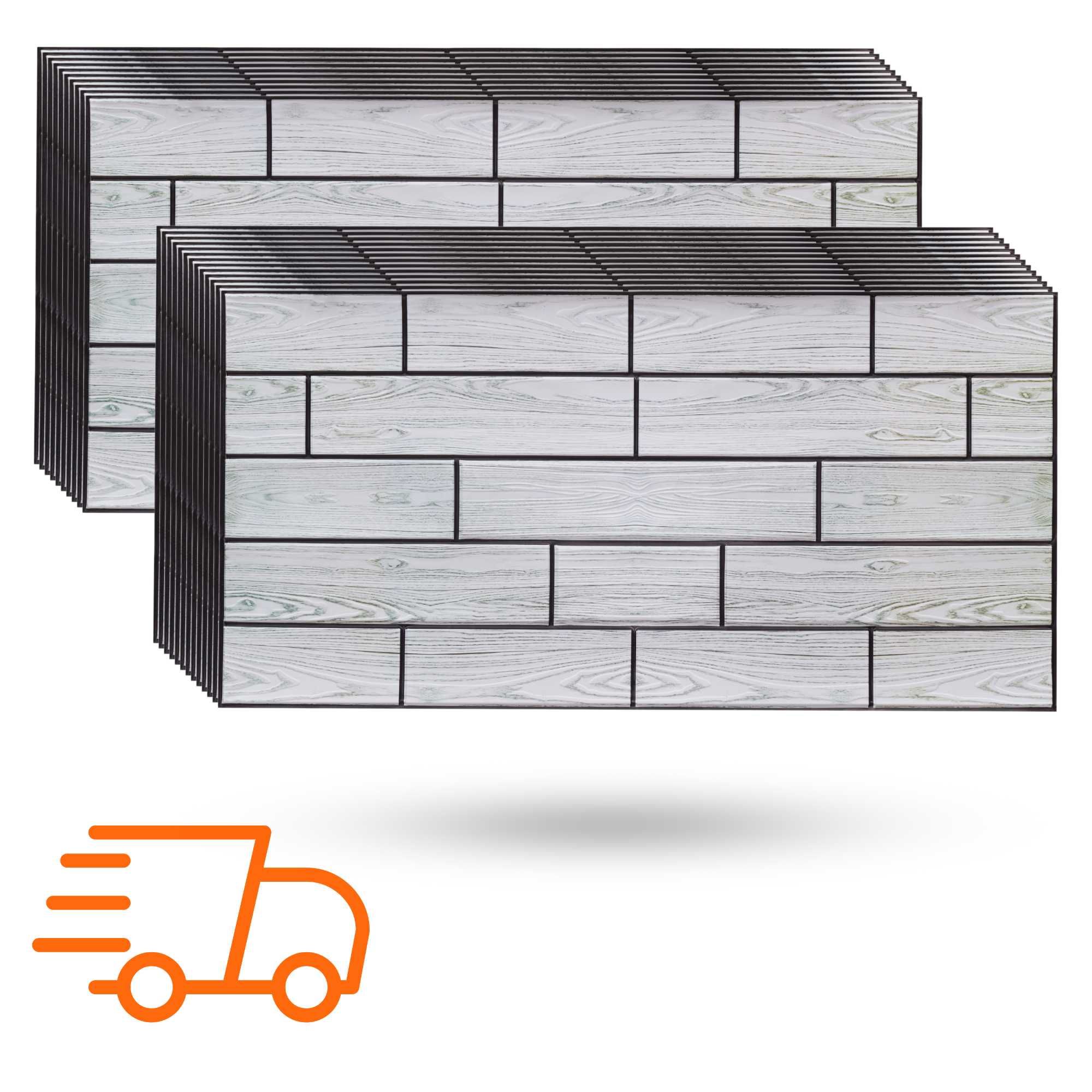 Panele Ścienne 3D Drewniana Cegła PCV Szara Zielona Deska 96x48 Dekor