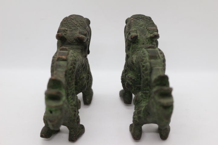 RARO Par de Cães Foo Dragões Chineses Feng Shui em Bronze XIX