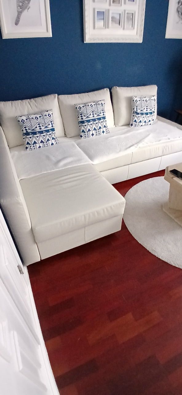 Sofa cama com chaise longue pele sintetica novo