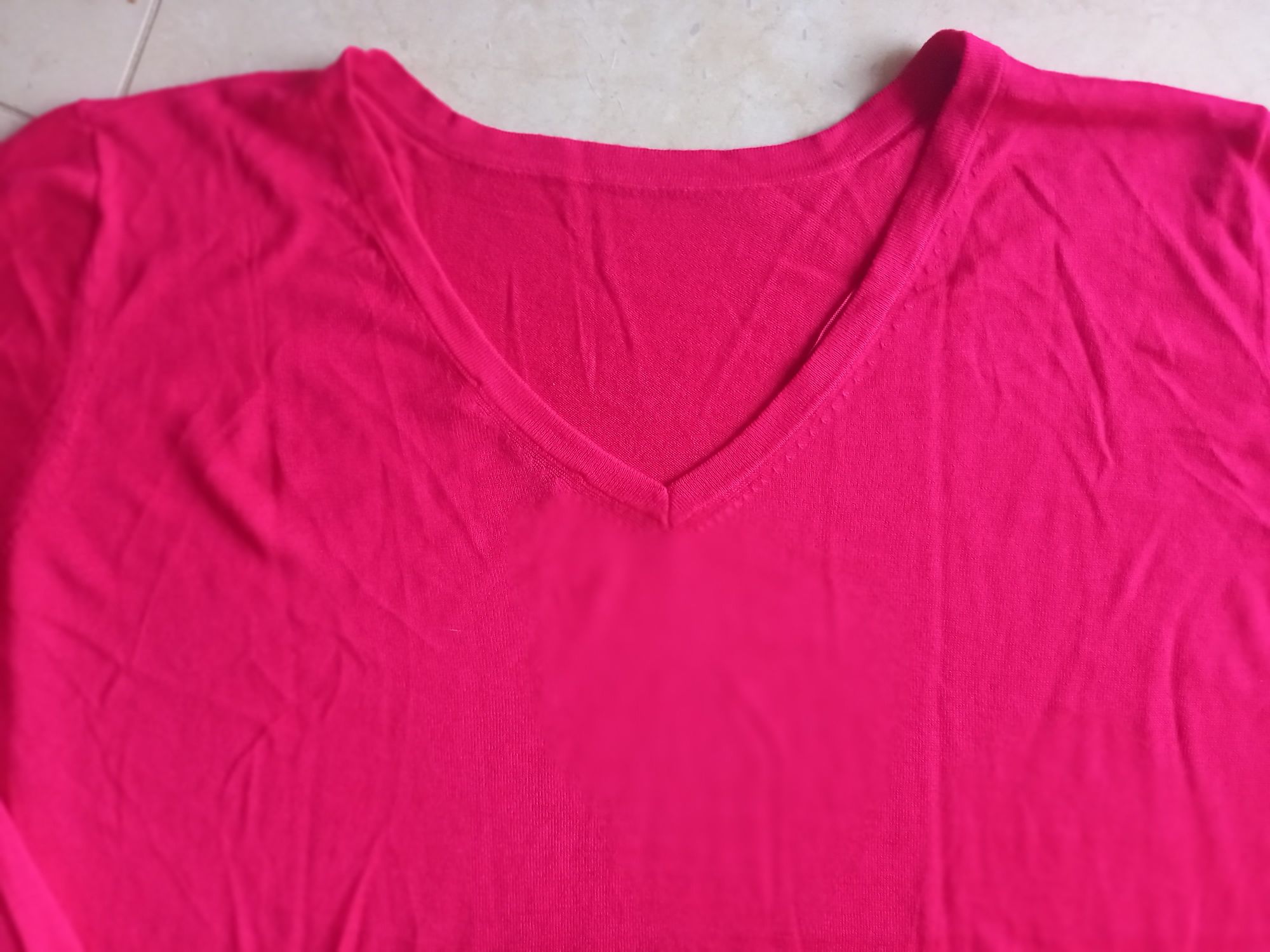 Sweter cienki czerwony ZARA w serek XL XXL Nowy oversize