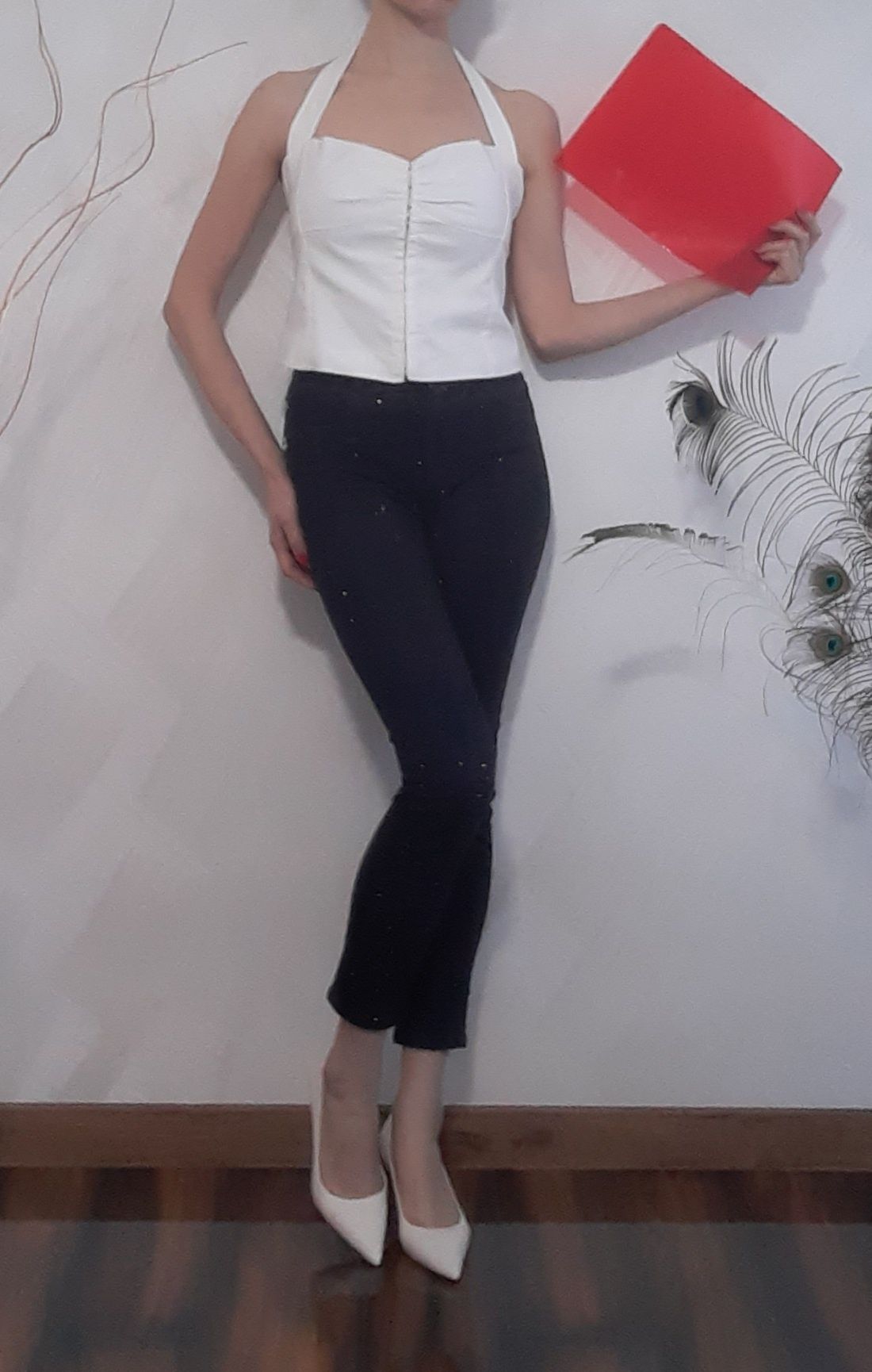 Glam rock denim Black jeans Czarne dżinsy skinny z cyrkoniami