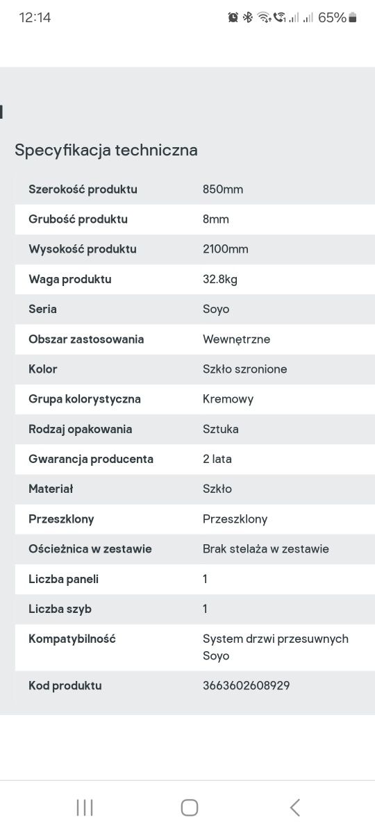 Tafla szklana drzwi przesuwne