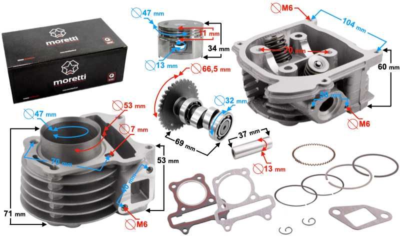 Moretti Tunning 48mm cylinder głowica 80cm3 139QMB chińskie skutery 4T