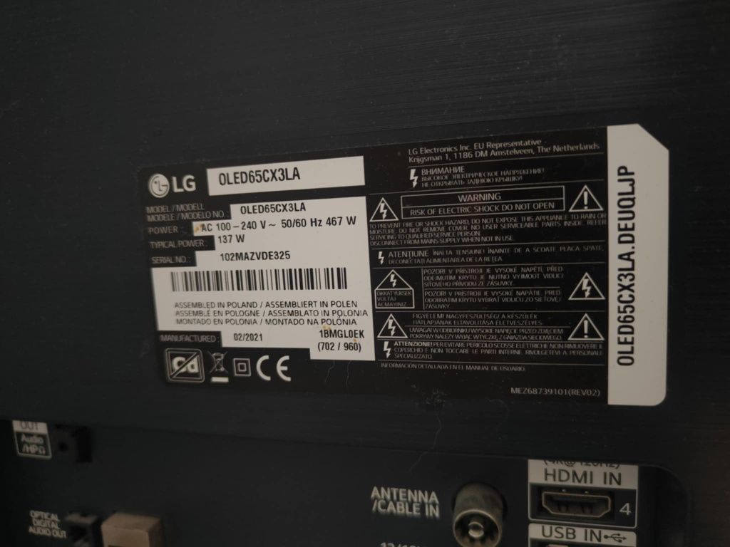 Telewizor LG OLED 65CX3LA rozbita matryca