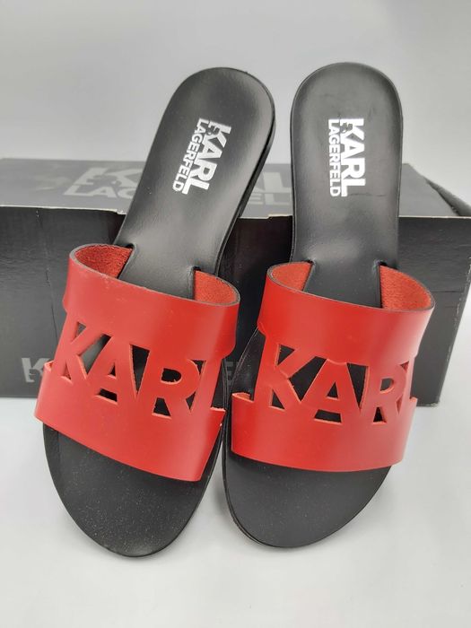 NOWE klapki KARL LAGERFELD skórzane czerwone rozmiar 36
