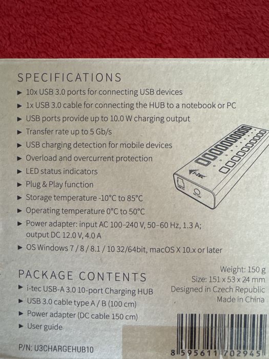 Nowy USB HUB i-tec USB 3.0 10 portów ITEC charging HUB