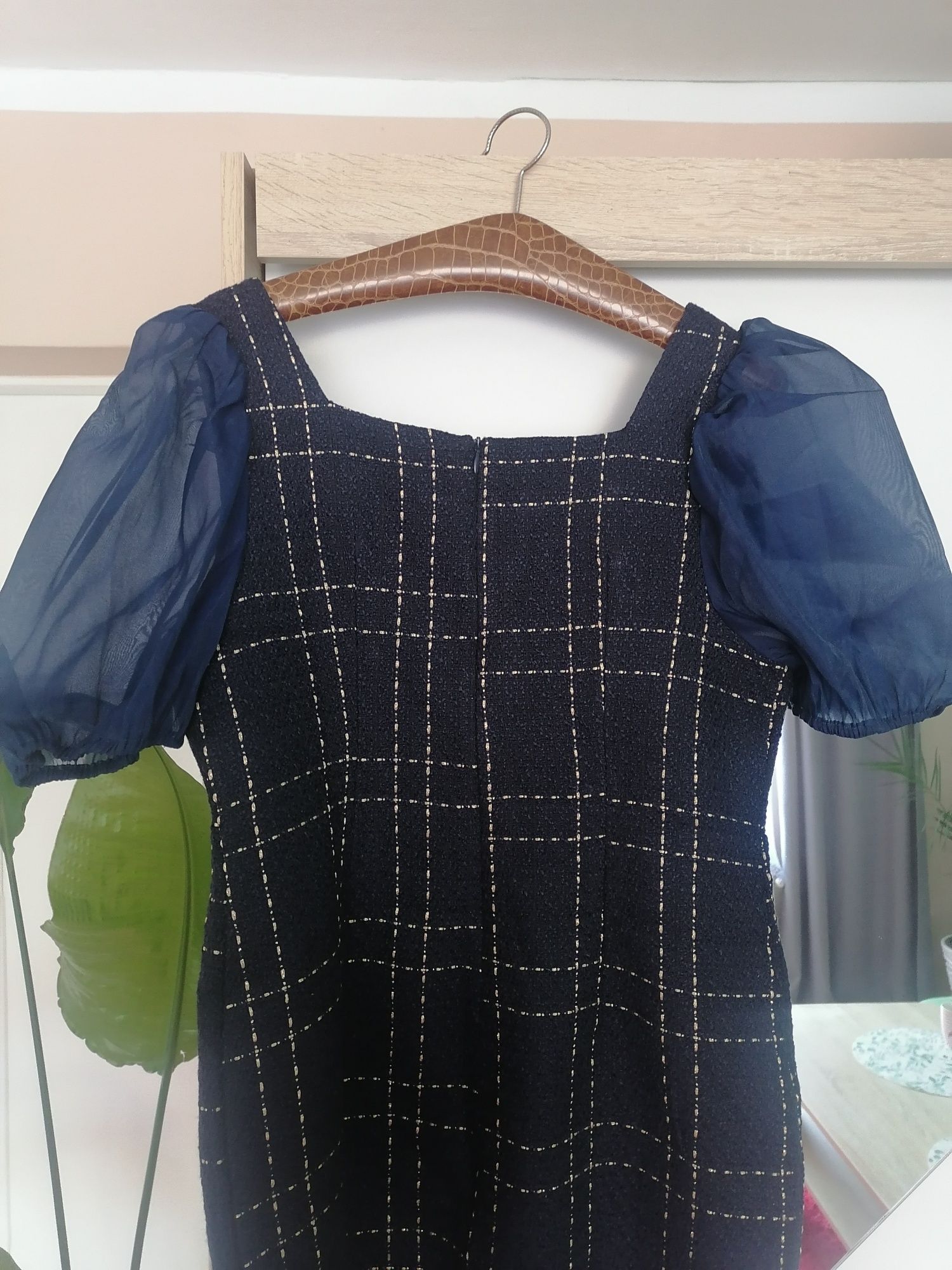 Elegancka sukienka granatowo zlota wesele komunia 44