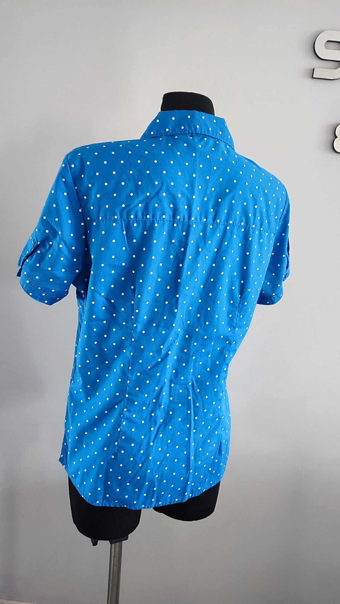 Koszula koszulka damska niebieska grochy kropki 55% bawełna