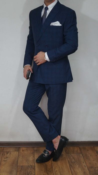 Garnitur Dwurzędowy Isaac Dewhirst Rozmiar 50 Kolor Granat Krata