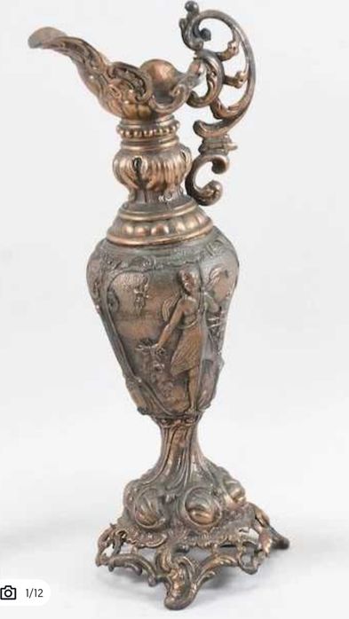 Metalowy wazon dekoracyjny w stylu barokowym – 31 cm, relief kobiety