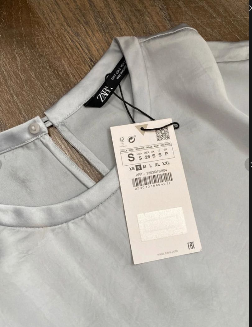 ZARA - Srebrna błyszcząca sukienka - rozmiar S - satynowa krótki rękaw