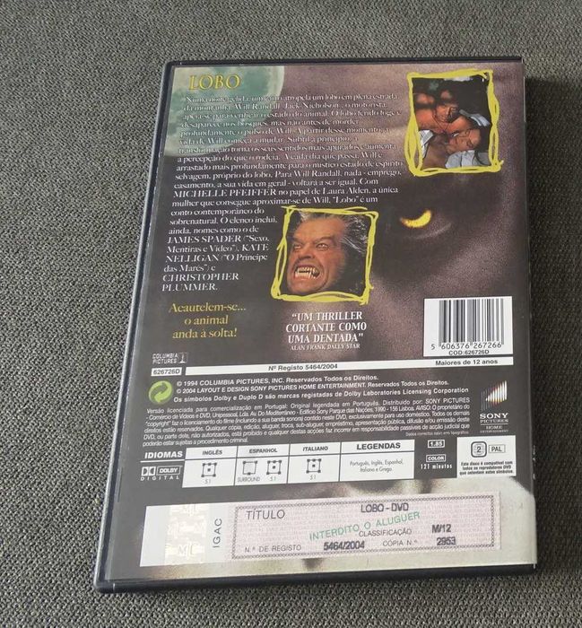 DVD O Lobo 1994 . Mike Nichols - Jack Nicholson / Michelle Pfeiffer