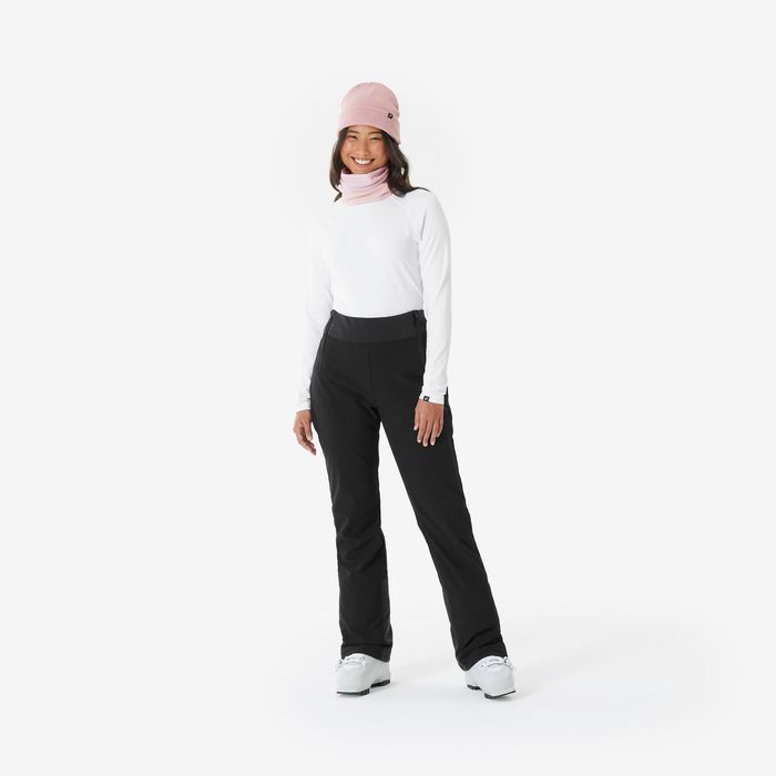 Calças de ski quentes e justas mulher, 500 preto
