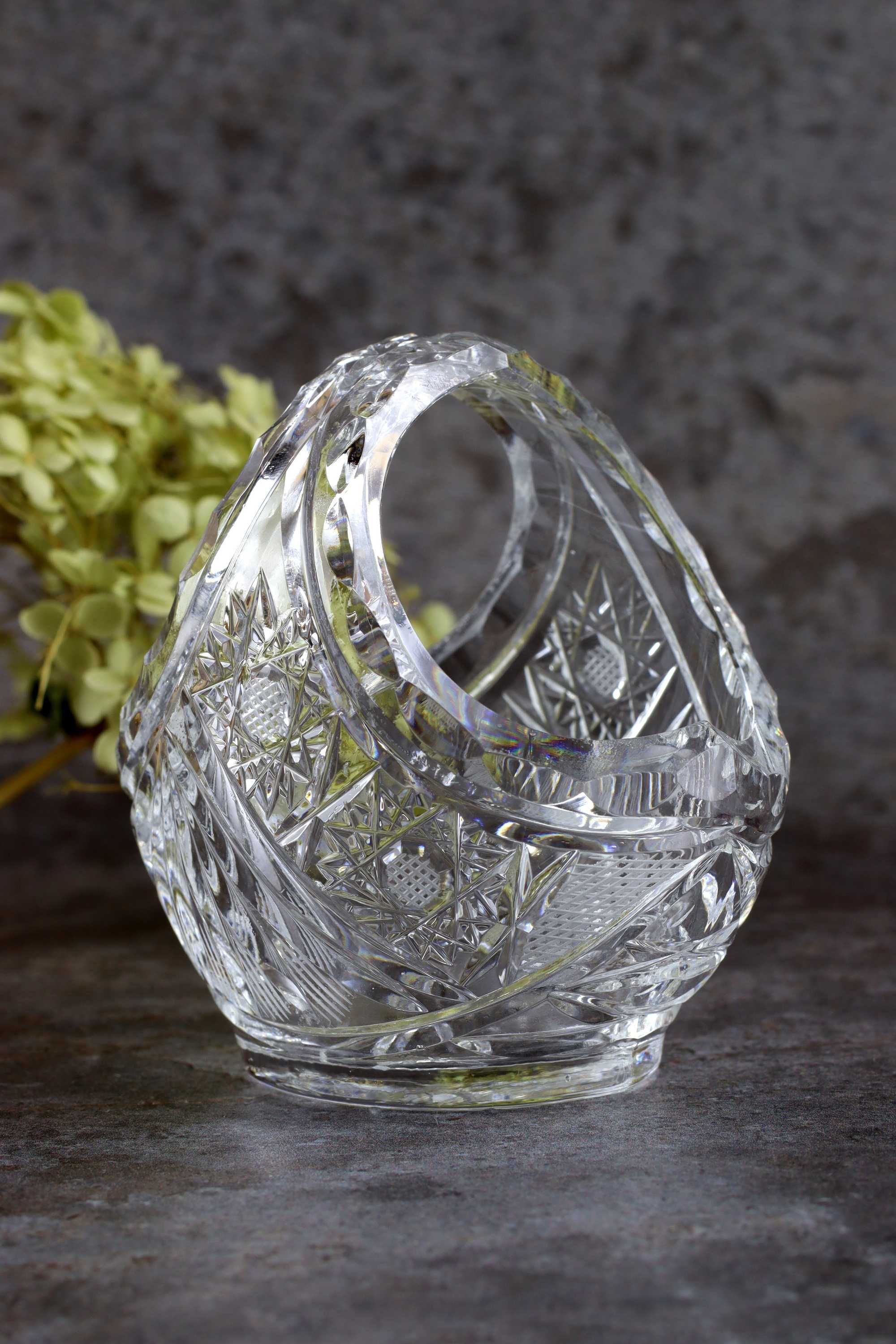 Kryształowy koszyk koszyczek szkło kryształ vintage prl