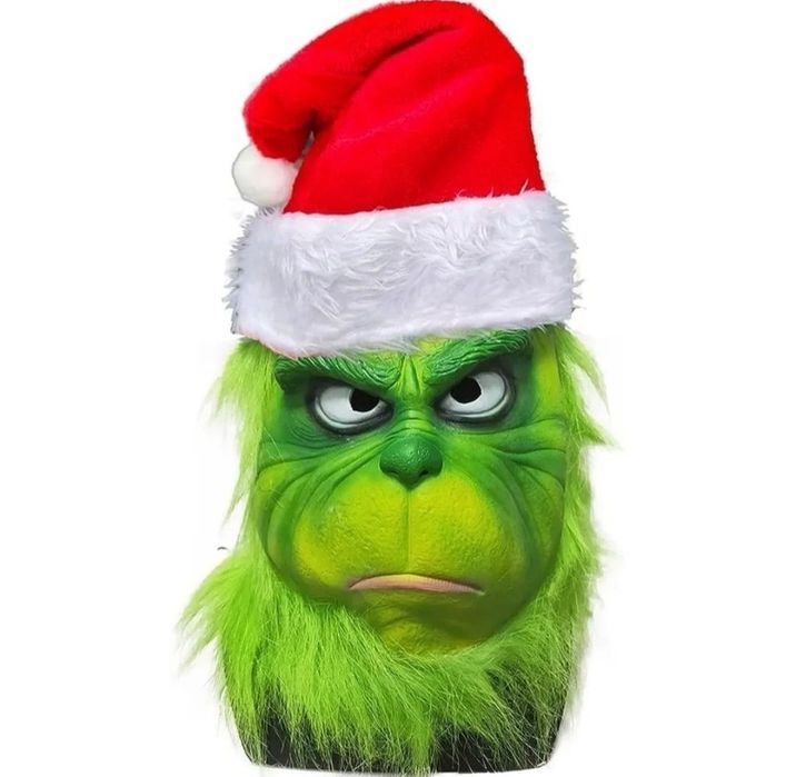 Realistyczna Maska 3d Grinch plus  czapka Mikołaja coslpay