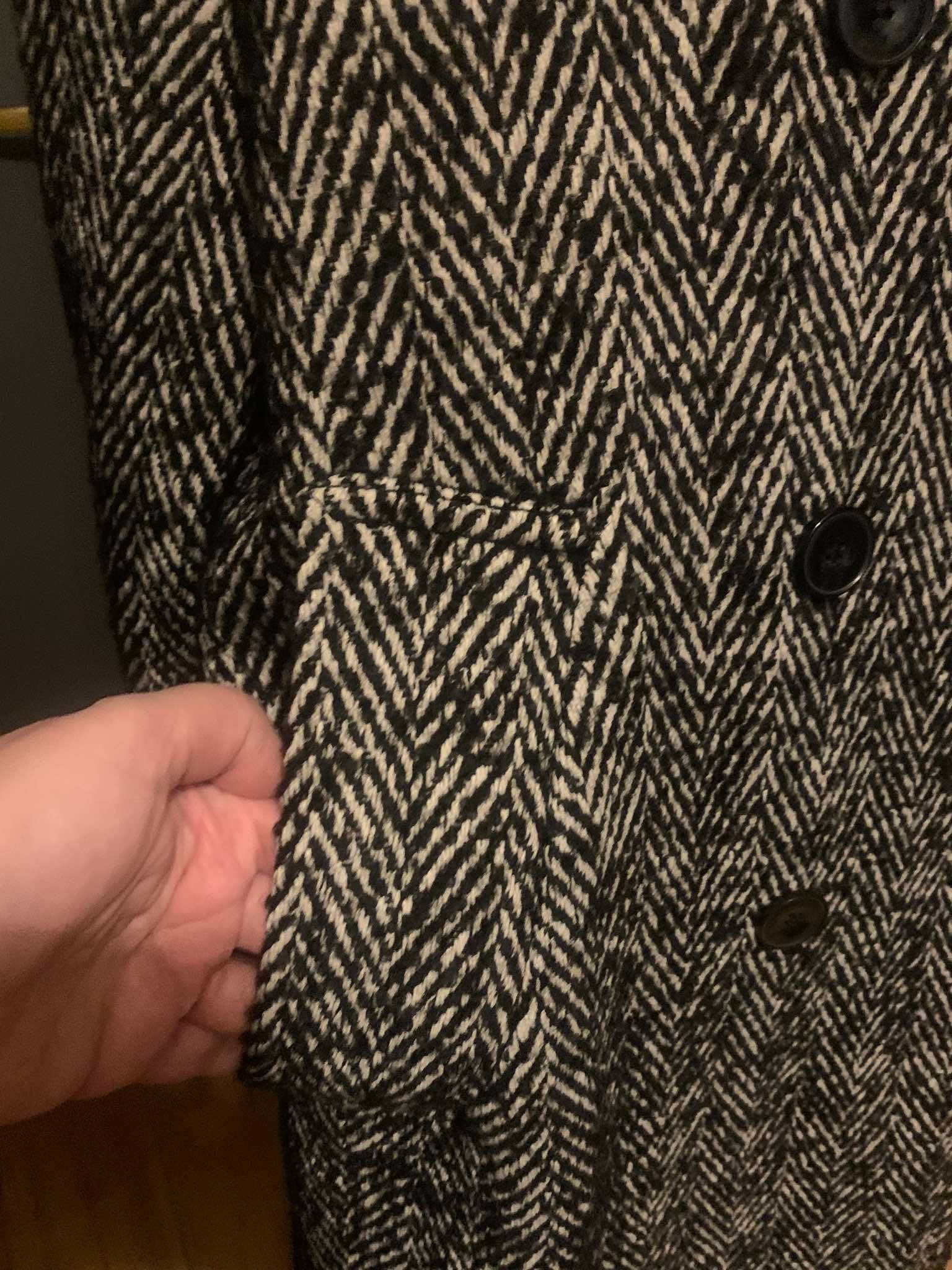 Bershka płaszcz trencz flausz jodełka z wełną oversize gruby duży