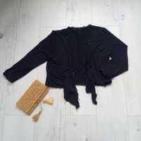 Bolerko czarne wiązane elastyczne kardigan krótki sweterek
