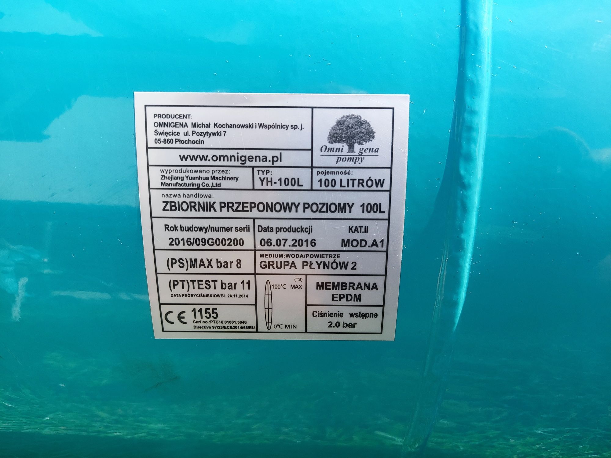 Zbiornik przeponowy poziomy 100L Omnigena