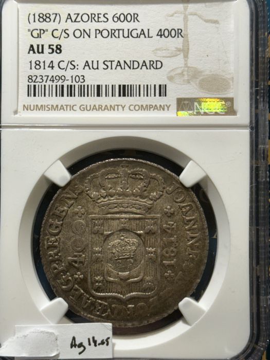 Moeda 400 Reis NGC CARIMBO GP