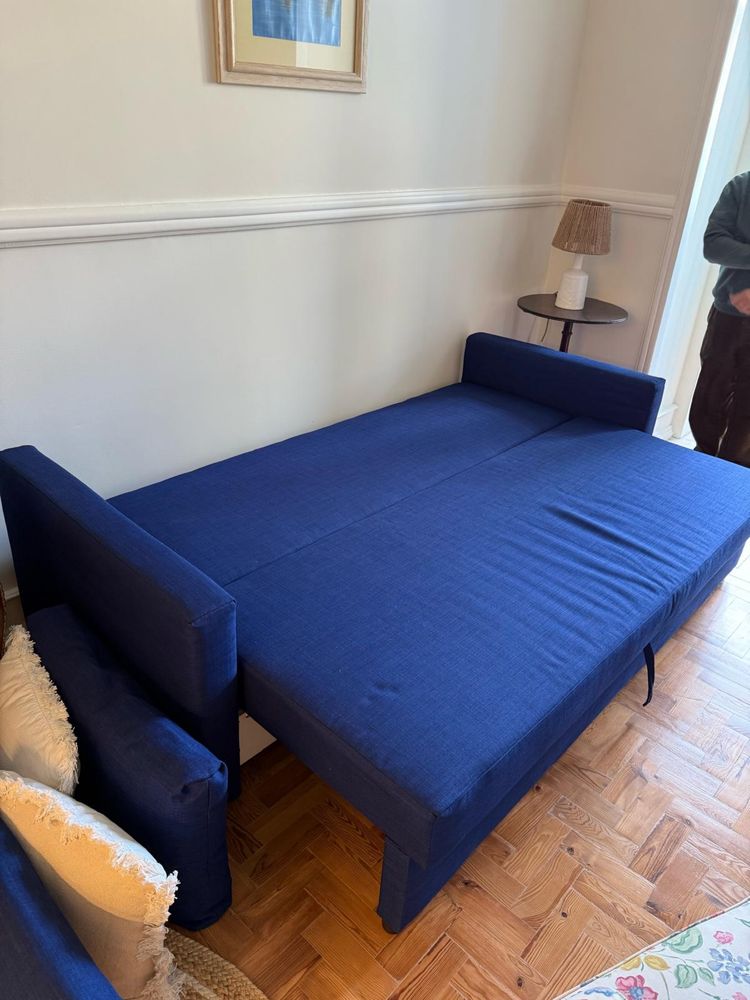 Sofá-Cama 3 lugares em Tecido Azul