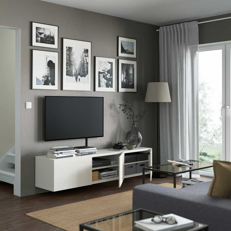 Móvel de TV c/portas + Tampo, branco/Lappviken branco