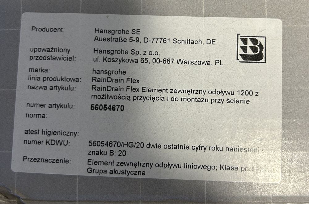 Odpływ liniowy Hans Grohe drain flex wall