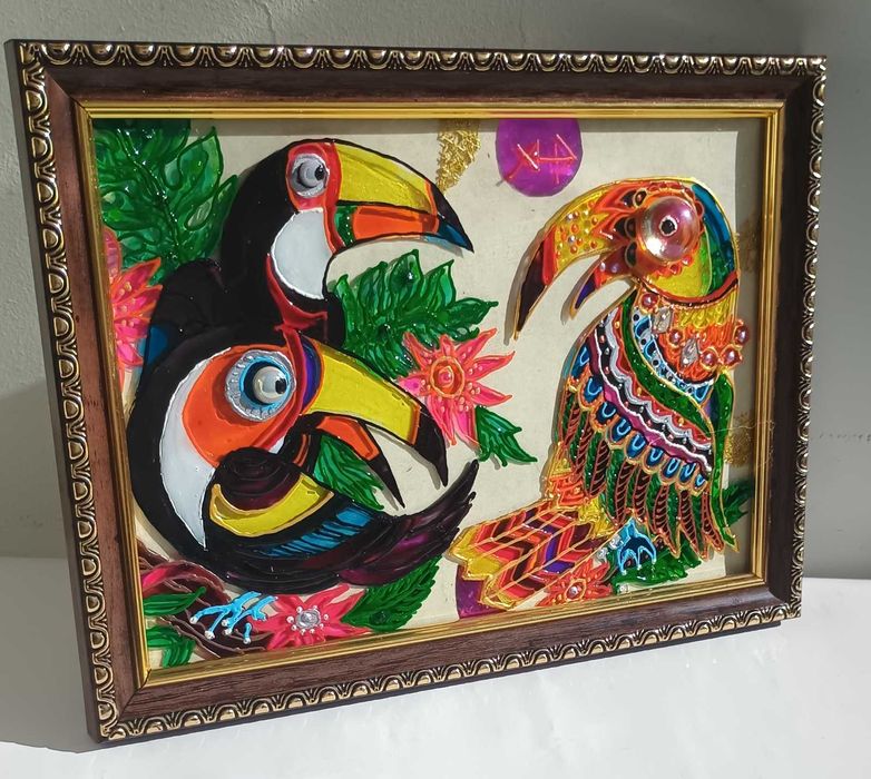 Витражная картина "Тукан-Стиляга"