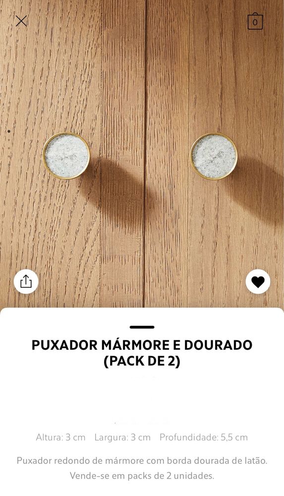 Puxador Mármore E Dourado [PACK DE 2] Zara Home NOVO