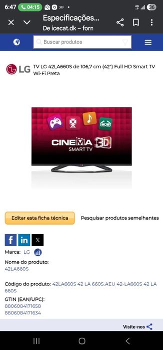 Smart TV 3D led LG 42''