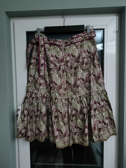 Spódnica len, wełna, w kwiaty, plisowana