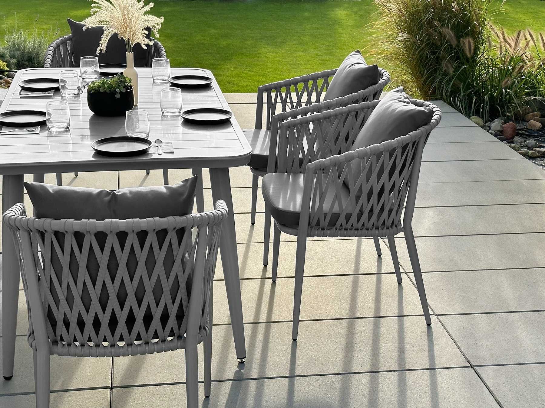 Meble Ogrodowe Zestaw Metalowy STÓŁ 85x150x73 KRZESŁA Plecione Nylon