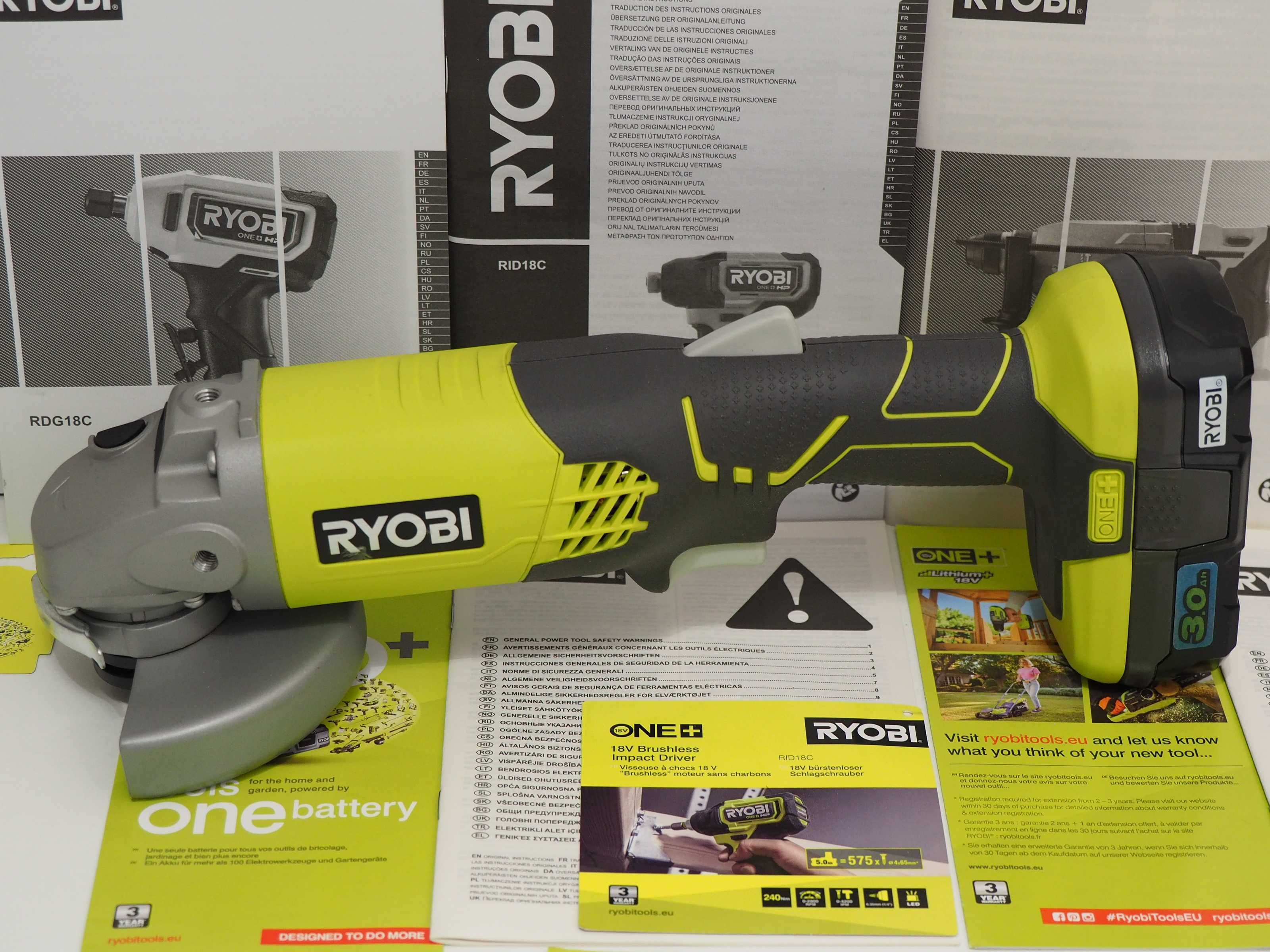 RYOBI R 18 AG szlifierka kątowa 115mm +bateria 18v 3Ah