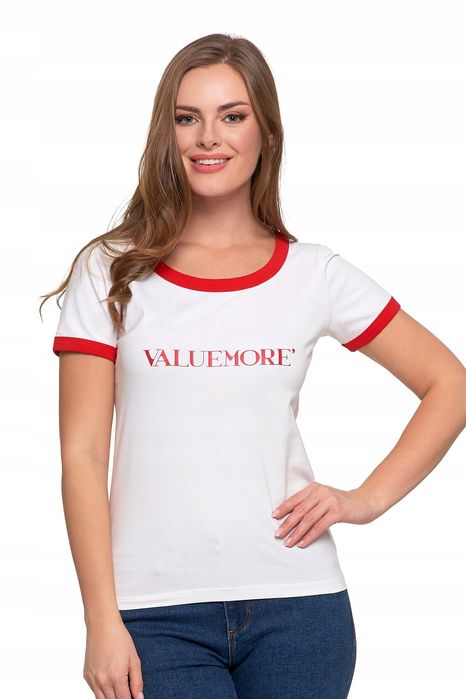 T-Shirt Koszulka Damska Bawełna Slim Napisami Biało-Czerwona Moraj Xxl