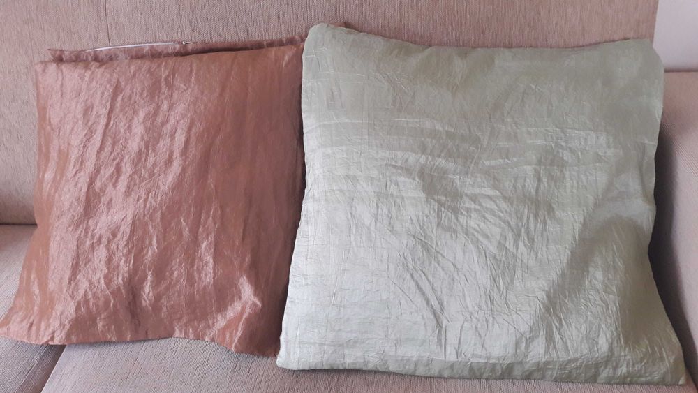 Poszewka 45 x 45 tafta kresz  miodowa + jasna oliwka