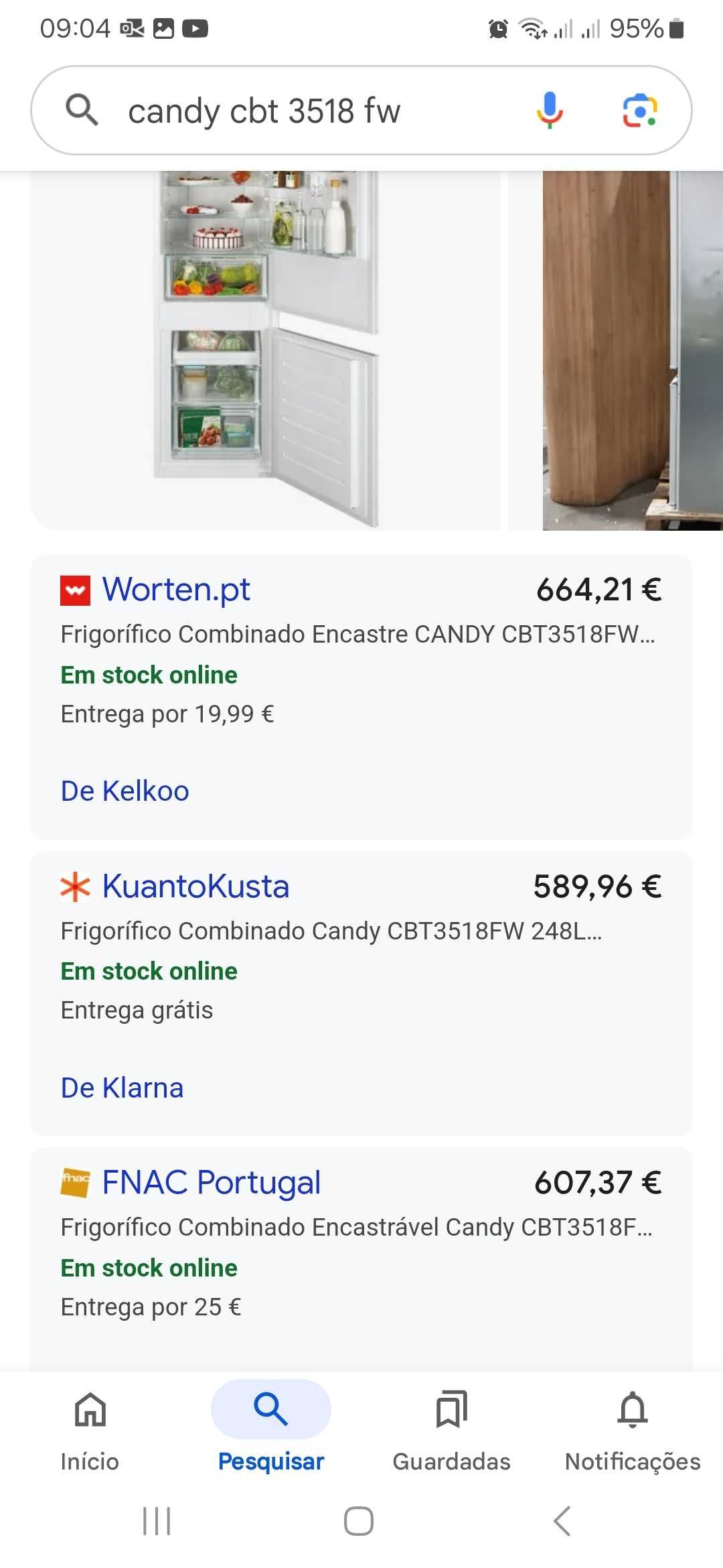 Frigorífico de encastrar Candy, na embalagem orginal e com garantia.